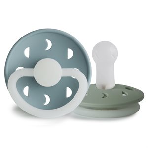 FRIGG Moon Phase - Round Silicone 2-Pack Pacifiers - Stone Blue Night/Sage Night - Size 2